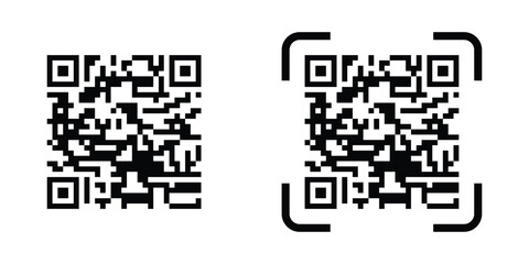 Fototapeta premium Simple black QR code icon with clean lines, ready for print and web use.