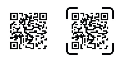Fototapeta premium Simple black QR code badge icons, Clean black QR code vector, Flat black QR code designs for print, Vector illustration isolated on white background