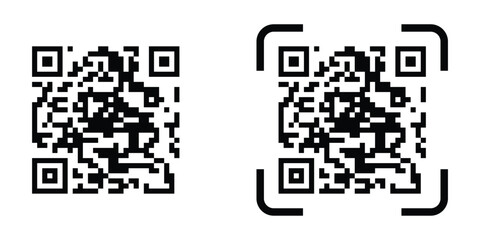 Fototapeta premium Simple black QR code badge icons, Clean black QR code vector, Flat black QR code designs for print, Vector illustration isolated on white background
