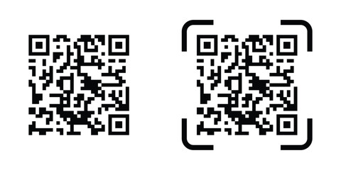 Fototapeta premium Modern black QR code icon on clean white background. QR code scan for smartphone. QR code for payment. Scan QR code symbol. Modern black QR code vector graphics
