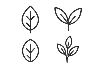 Simple leaf line icon set. Plant, foliage and branch symbols. Minimalist outline vector graphic for eco, organic, bio, and vegan concepts. Natural growth sprout illustration.