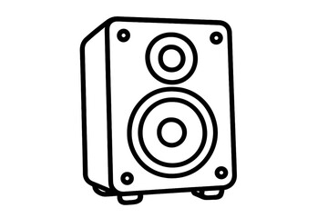 Music speaker icon. Sound system symbol. Loudspeaker line art. Vector audio equipment. Woofer, subwoofer for bass. Stereo for party, club, DJ. Volume, acoustic, monitor concept.