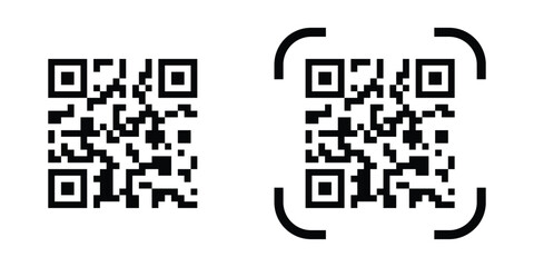 Minimal black QR code icons vector set. Flat black QR code symbol collection. Vector set of sleek black QR code icons on transparent background, perfect for print and digital marketing.