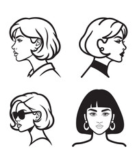 Elegant Women Profile Portrait Line Art Vector Illustration.