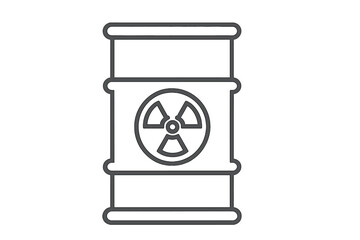 Radioactive waste barrel line icon. Nuclear energy symbol. Hazard radiation sign. Toxic chemical container. Dangerous substance concept. Contamination, pollution vector illustration.