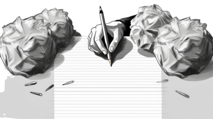 3D black and white hand writing with a pen on white background