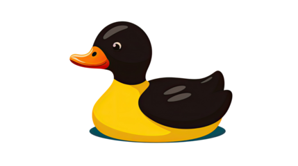 3D black and yellow rubber duck toy on white background