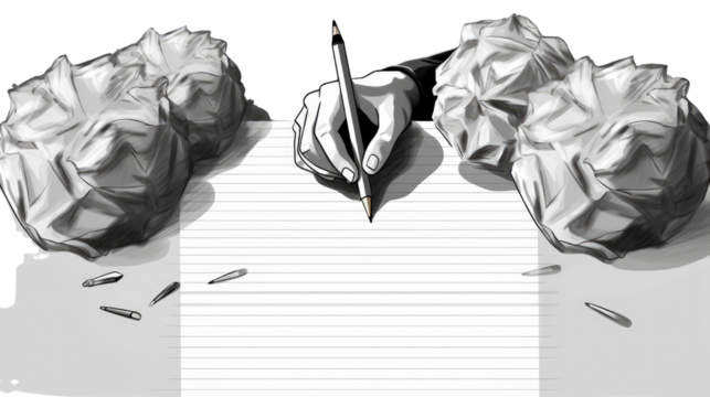 3D black and white hand writing with a pen on white background