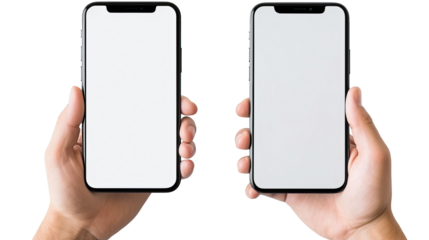 3D hands holding a phone in horizontal and vertical position on white background