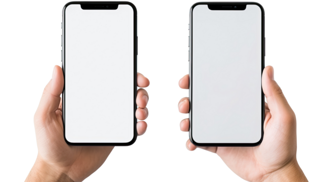 3D hands holding a phone in horizontal and vertical position on white background