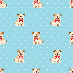 Seamless american bully pattern on blue background. Vector dog animal background. Funny little doggy seamless pattern