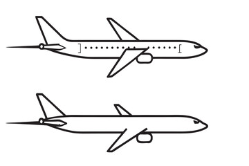 Two passenger airplane illustrations with diverse color options