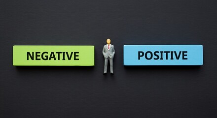 Man Standing Between Negative and Positive Choices Decision Making Concept