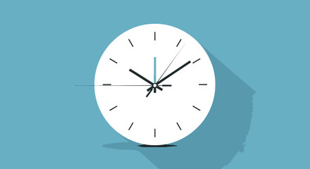 Minimalist White Analog Clock with Black Hands and Blue Accent
