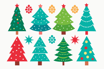 set of different Cute Christmas Tree  vector icon