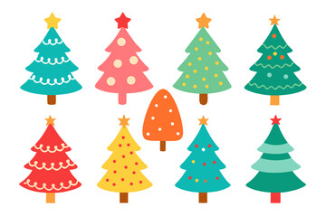 set of different Cute Christmas Tree  vector icon