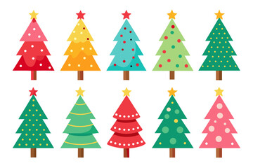set of different Cute Christmas Tree  vector icon