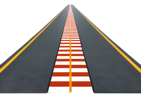 Road with red and white stripes isolated on transparent background
