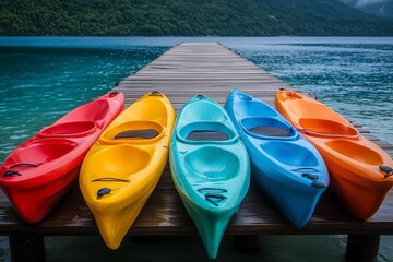 Colorful Kayaks on a Pier