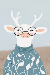 Vector illustration of a cute reindeer in a sweater on a light background