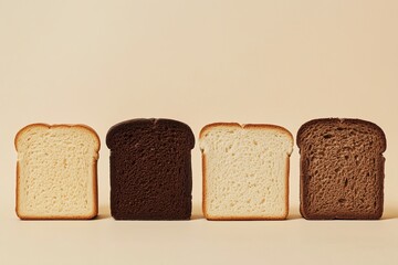 Different types of diet bread on light beige background