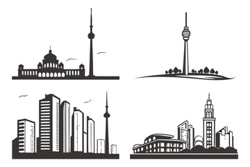 set of silhouettes of mosque