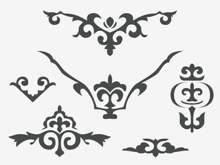 Patterns consisting of rhythmic ordered elements peculiar to Kazakh folk art. Set of vector national ornaments of Kazakhstan, Turkic peoples. Part 6