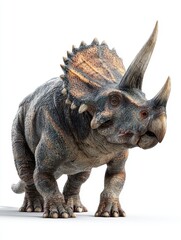 Realistic Illustration of a Dinosaur with Three Horns and Spiked Head