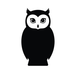 A striking black and white owl graphic with detailed features silhouette