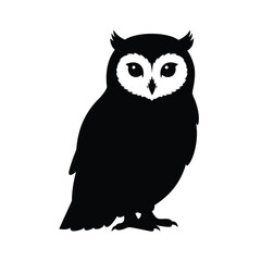 A striking black and white owl illustration in stark contrast silhouette