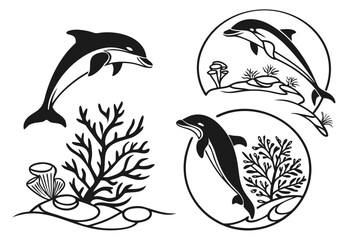 set of hand drawn fish