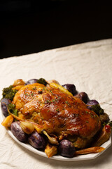 Juicy roasted meat roll with vegetables for holiday dinner