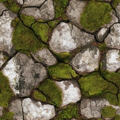 Fototapeta premium Seamless Pattern of Cracked Stone with Moss and High Contrast Texture