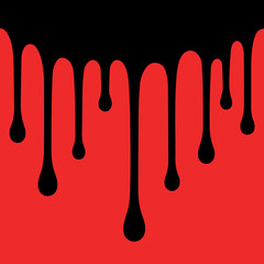 Minimal black and red abstract illustration featuring dripping ink. A vector design with flowing drops, ideal for backgrounds or graphic projects.