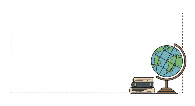 Globe and stacked books in minimalist style on white background  