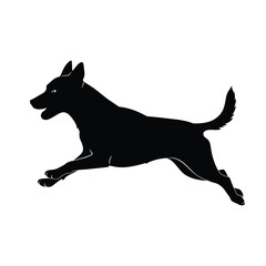 Running german shepherd dog in a dynamic pose black silhouette