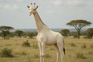 Naklejka premium White giraffe standing in the african savanna