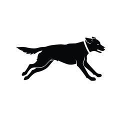 A dynamic black dog running captured in a striking silhouette