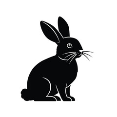 Black rabbit portrait with detailed features shown in a striking silhouette