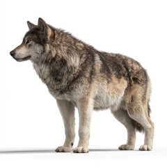 Obraz premium Realistic wolf standing on white background in natural pose