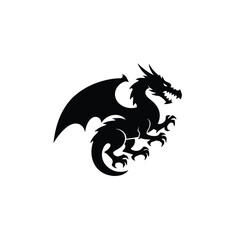 Naklejka premium A detailed black dragon design with wings outstretched a striking silhouette