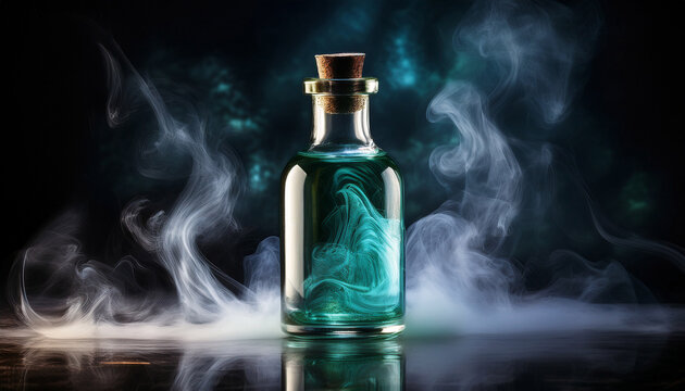 Mystical Glass Bottle Surrounded By Enigmatic Wisps Of Smoke And Light