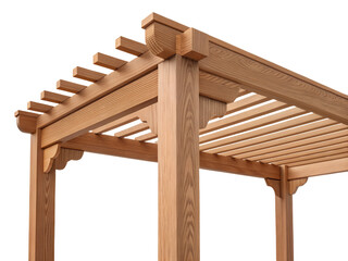 Wooden pergola isolated on transparent background, close up