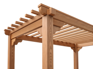 Wooden pergola isolated on transparent background, close up