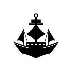 Silhouette of a sailing ship on transparent background