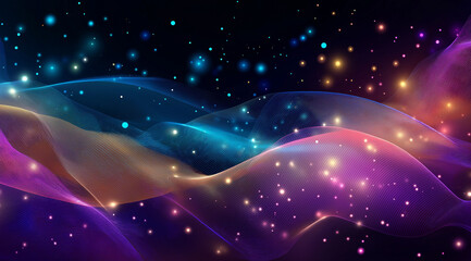 A magical, fairytale-like abstract background in blue and purple tones with sparkling stars.