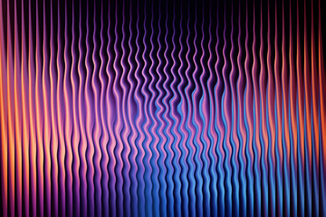 Abstract vertical ribbed pattern with a gradient of purple, blue, and orange light