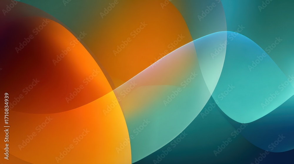 Wall mural abstract illustration featuring vibrant orange and teal waves blending seamlessly, creating a dynami