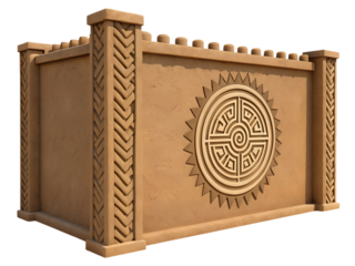 Ancient wall with maze symbol isolated on transparent background