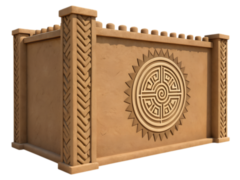 Ancient wall with maze symbol isolated on transparent background